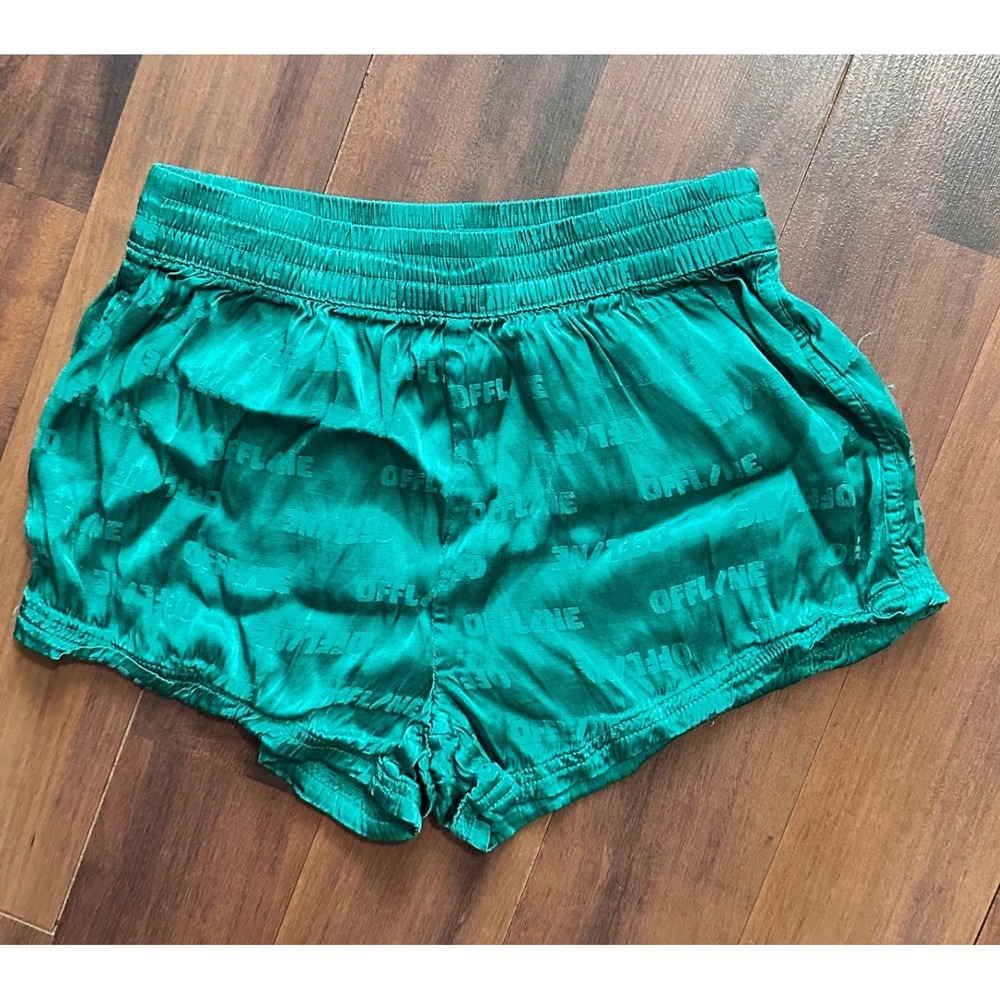 OFFLINE‎ by Aerie Emerald Green Satin Logo Jacquard Lounge Shorts Womens XS